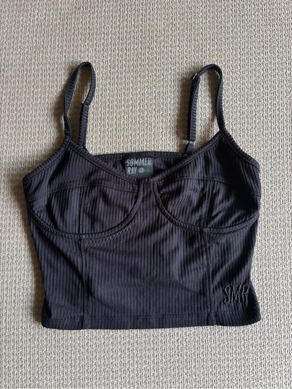 Sommer Ray Black Ribbed Bustier Crop Tank